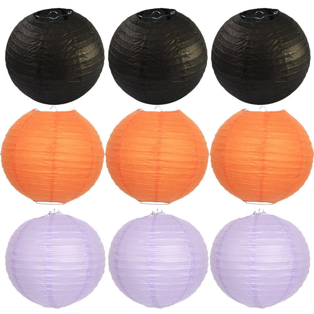 12 inch Black Purple Orange Hanging Paper Halloween Lantern Decorative for Outdoor Indoor Party