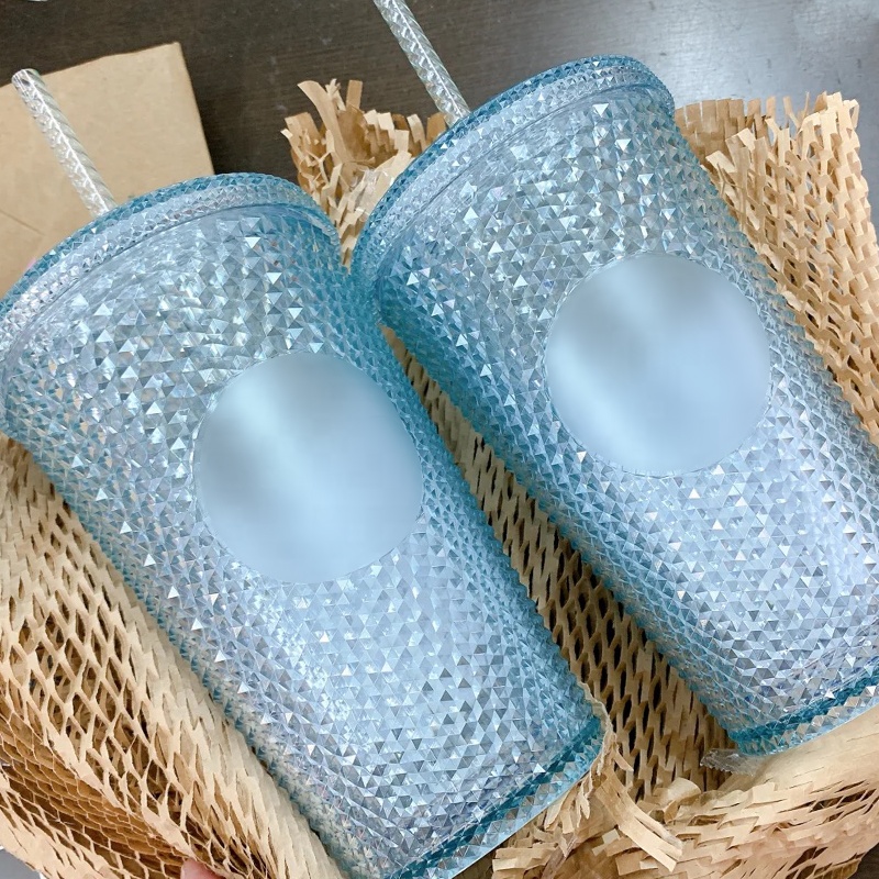 2021 american16oz Мини Белый bling grabde многоцветный dazzle шипованные стакан многоразовые бумажные стаканчики с крышкой и трубочкой