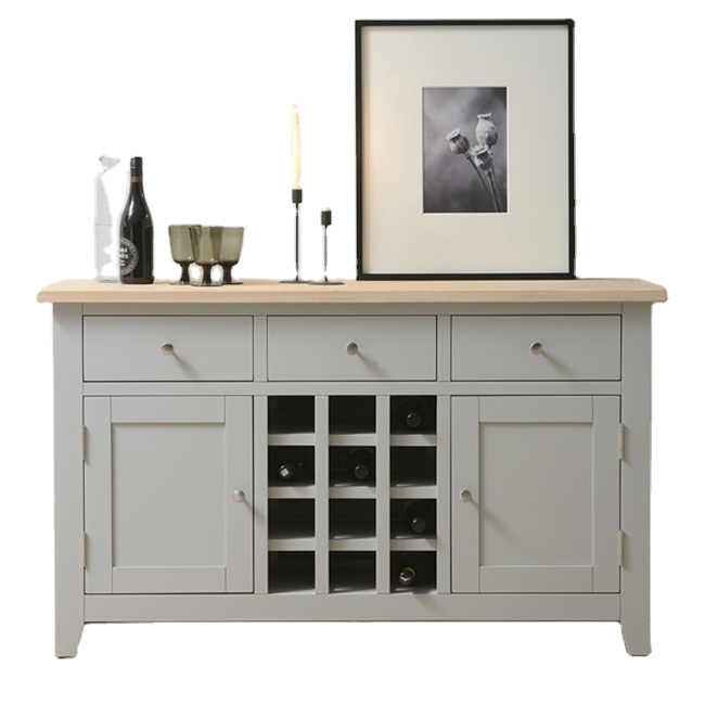 Hot sale 2 doors 3 drawers 12 grids storage dining room oak wine cabinet