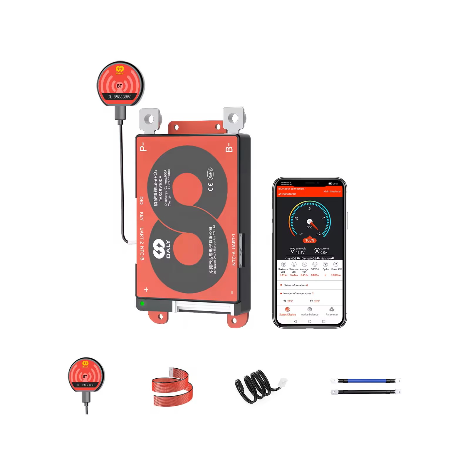 Daly BMS 13S 14S 15S 16S 48V For 18650 Lithium Battery Electric Vehicle EV 100A 200A 250A 280AH 320AH Smart BMS LifePO4