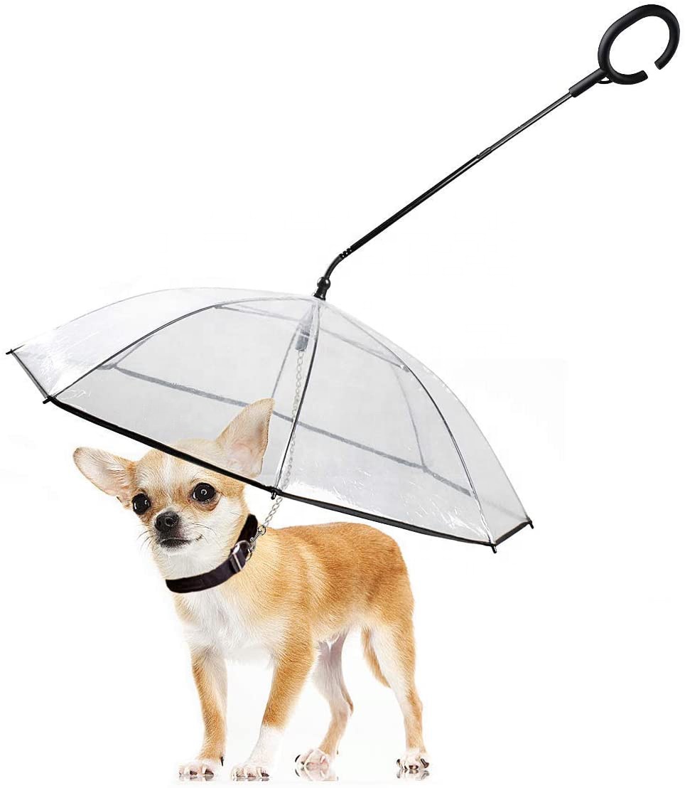 Waterproof Transparent Pet Dog Umbrella Raincoat With Leash Umbrella Stand All-season Use