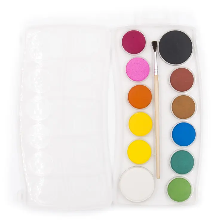 12 colors basic artist water color paint set with brush in plastic box  dry solid gouache for kids drawing