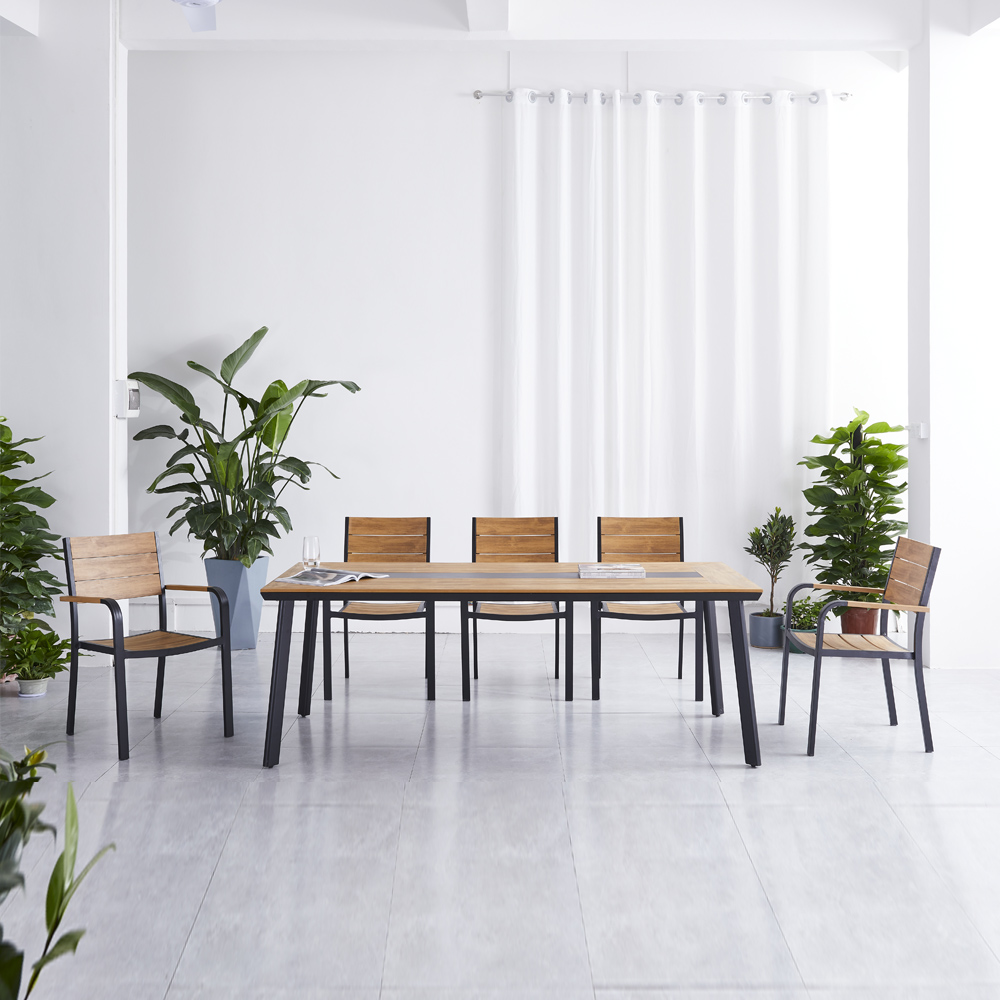 High quality outdoor furniture Teak color plastic wood tables and chairs