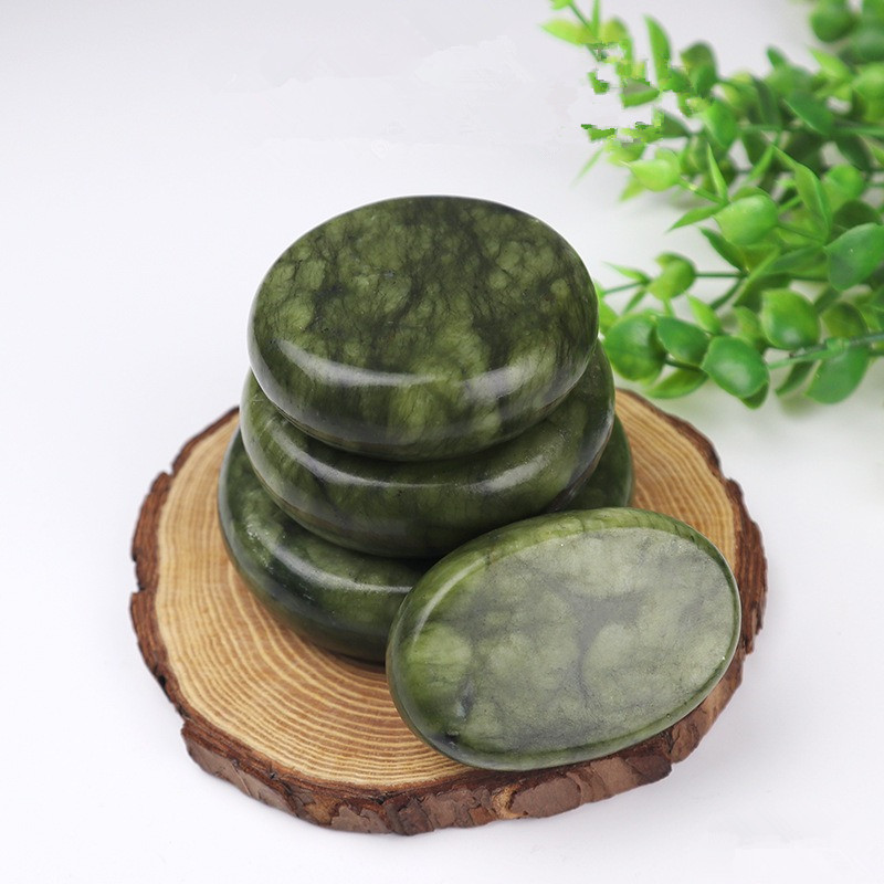 Hot Massage Stones Set Round Green jade olive jade Xiuyan jade for Pressure Relief Home Spa Beauty Massage Stone for Arms