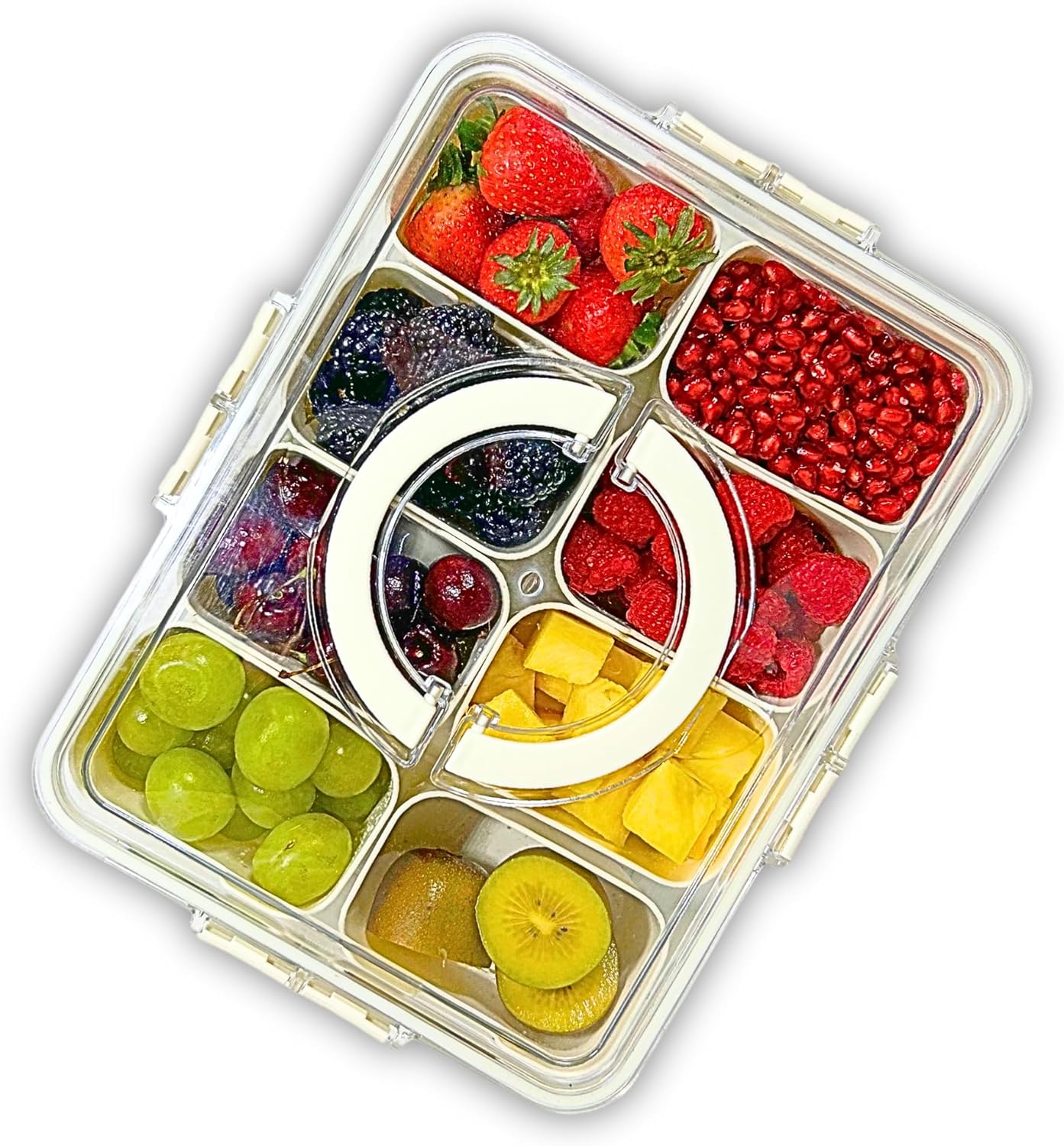 TRES dishwasher safe divided serving tray with lid and handle portable serving 8 compartments snackle box container for sports