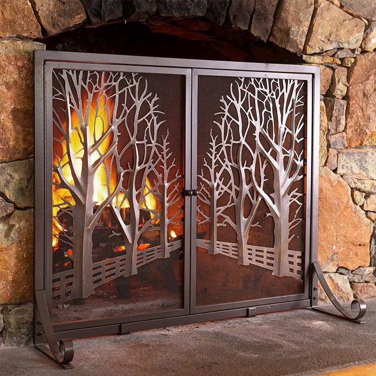 Modern metal fireplace screen nature tree fireplace screen design wrought iron fireplace screen