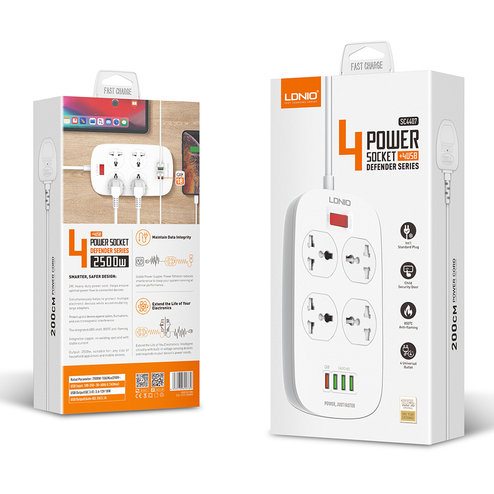 LDNIO 100-250V USB Power Strip QC3.0 4 USB With 4 USB Universal Socket