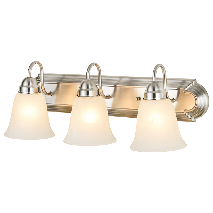 UL ETL Listed Vanity Light Bathroom lighting Fixtures 3*E26-60W Brushed Nickel Alabaster Glass bathroom wall lamp bell shape