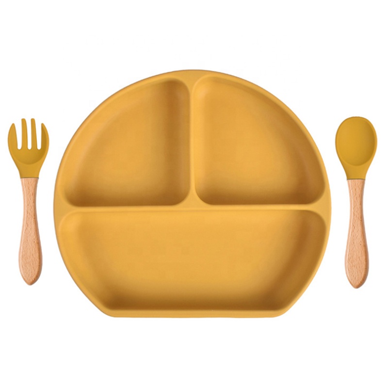 Amazon Baby Cutlery Supplier Baby Silicone Suction Plate Silicone Baby Set With Spoon And Fork