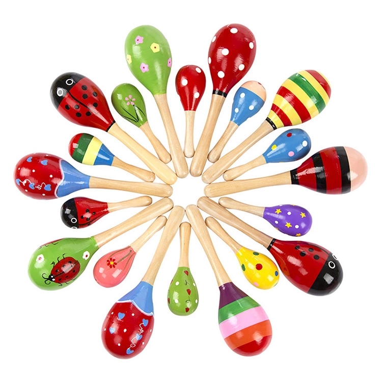 Wholesale Musical Instrument Wooden Hand Bell Colorful Sand Hammer Baby Maracas Rattle Toy