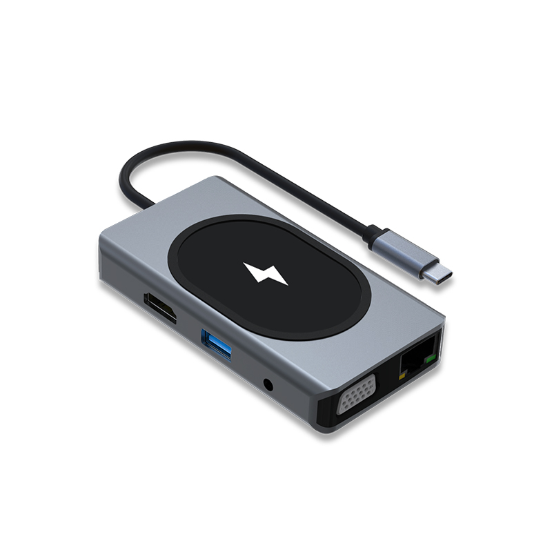 4K HD Combo Multi 9 в 1 беспроводной usb-концентратор 2 * Usb 3,0 порт SD/TF-карта USB-концентратор с беспроводным зарядным устройством
