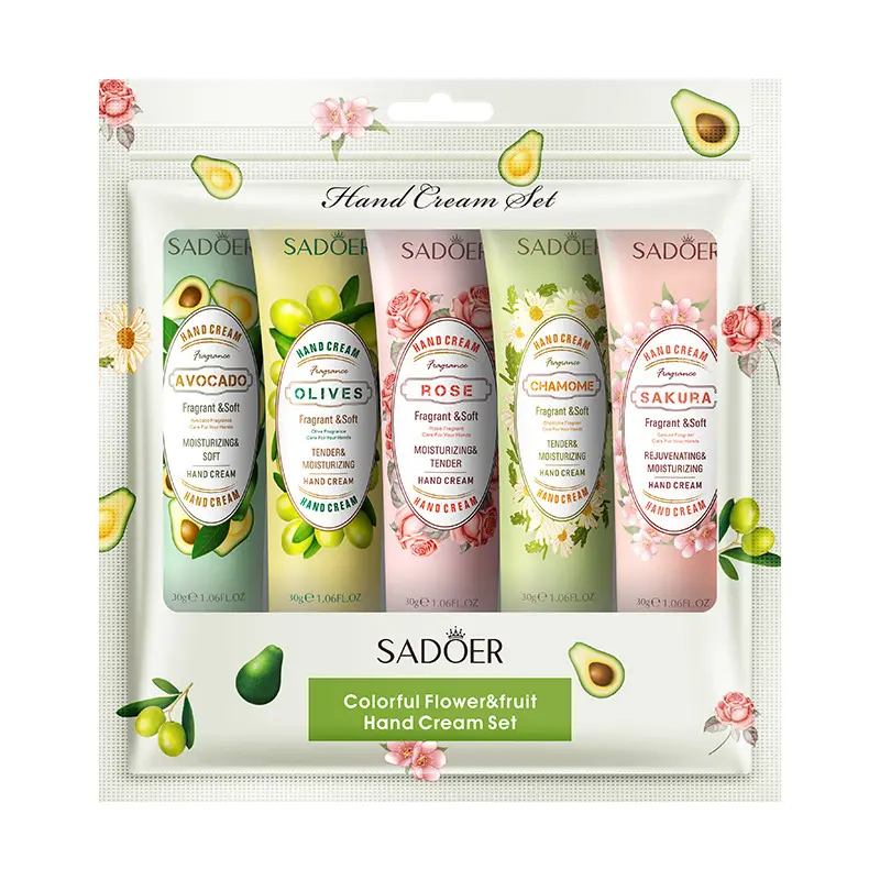 5 pack moisturizing whitenings refreshing sakura chamome rose olives avocado hand cream gift set