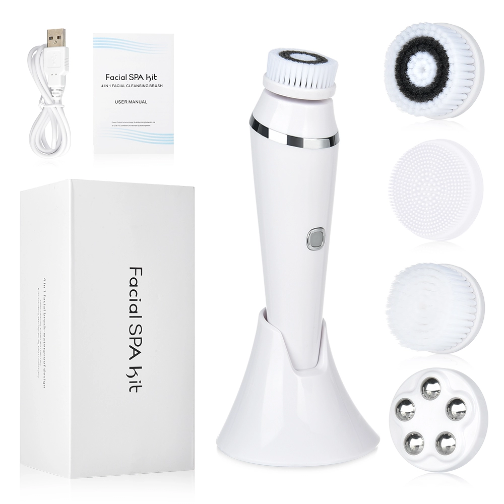 Free sample 4in One Facial Cleanser Brush Private Label Replaceable Cleaning Brush Head Waterproof Electric Face Brush