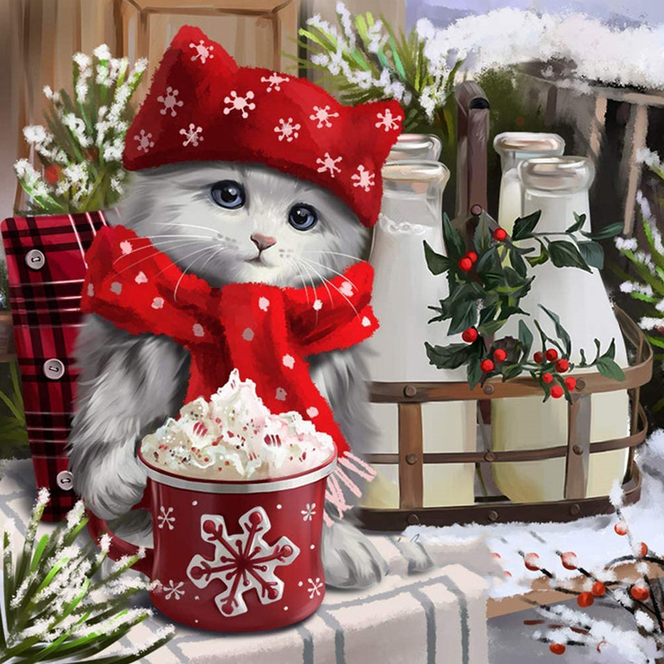 HUACAN 5d DIY Diamond Paiting Kit Factory Dropshipping Cat Animal Winter Mosaic Embroidery cross stitch wall art