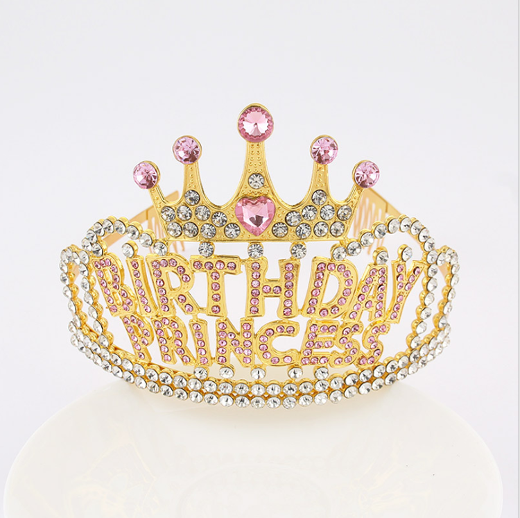 Alloy Birthday Princess Tiara Crown Hairband Birthday Hairband Crown for Girl Happy Birthday Party Ornament Decorations Supplies