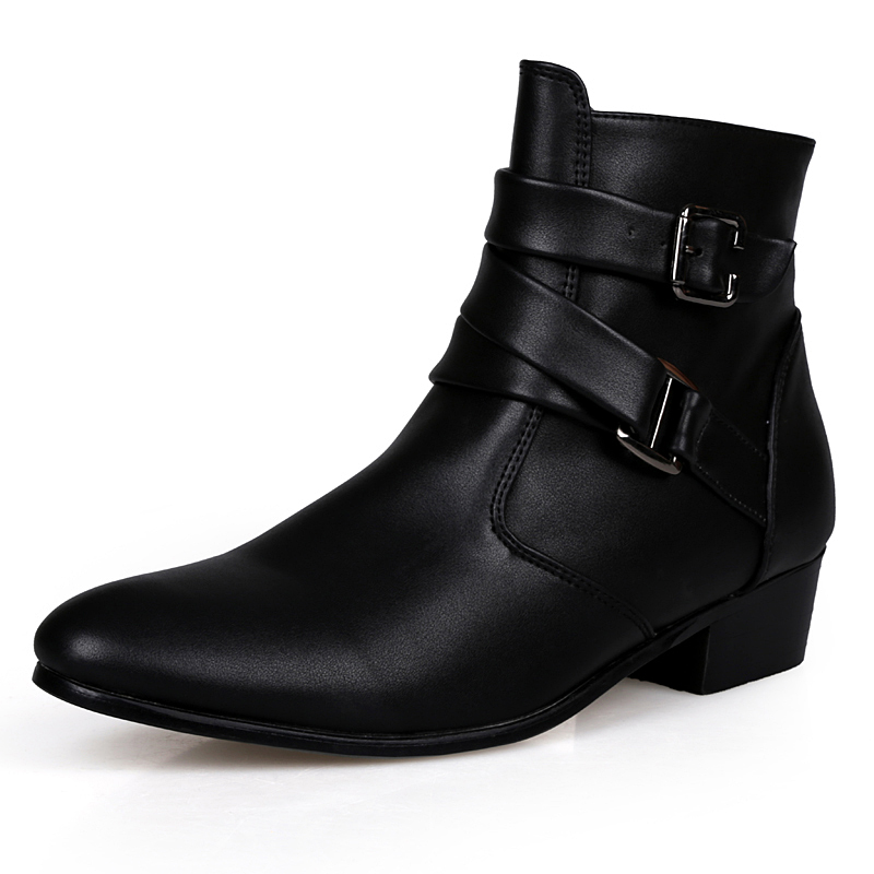 High-Top Pointed Toe Leather Shoes Black Leather Fashion Trend Men'S Business Casual Shoes