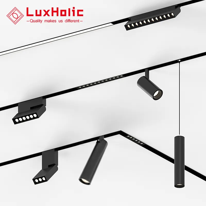 LuxHolic 2021 24V safely low voltage magnetic spot light adjustable rail light magnetic track light system for hotel shop home
