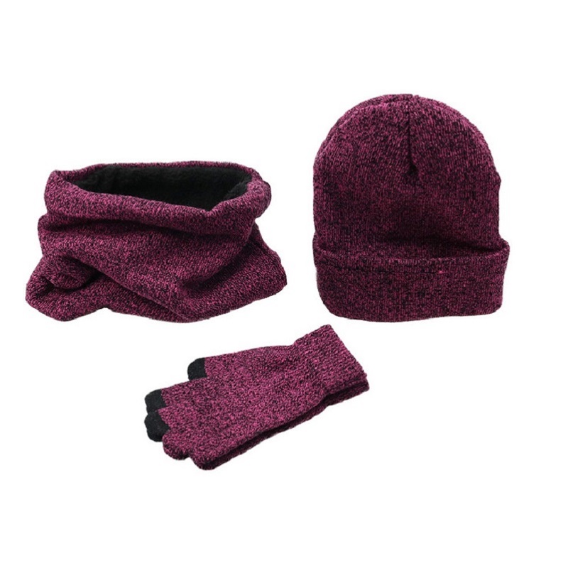 Fashion Unisex Knitted Plus Velvet Women Men Winter Warmer Hats Beanie Scarf Gloves Sets