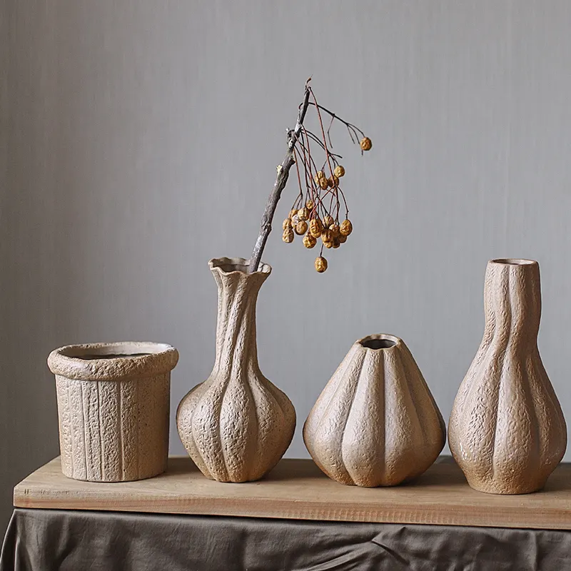 Новинка 2022, креативный дизайн, матовая коричневая ваза, светлая Роскошная керамическая ваза с тыквой, украшение