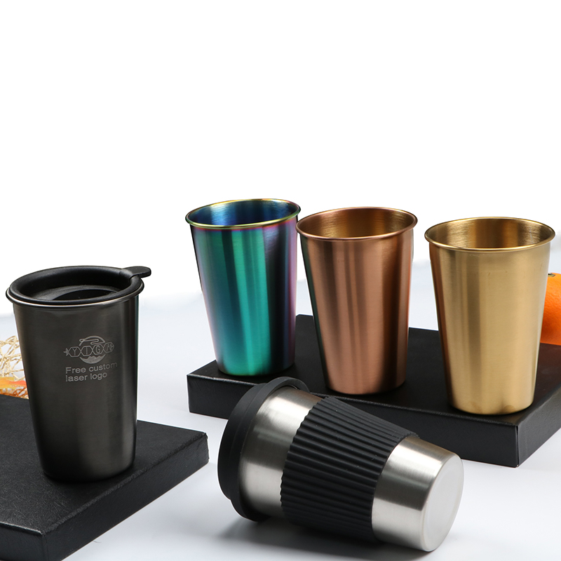 Reusable custom logo cover stainless steel metal coffee cups and glass straw deer cold cups stainless steel cutlery
