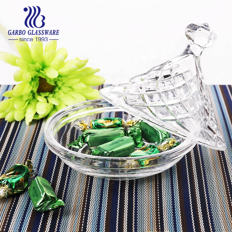 Garbo wholesale factory price 4.8 inch glass tajine jar with customize logo and golden decal french style for candy and snacks