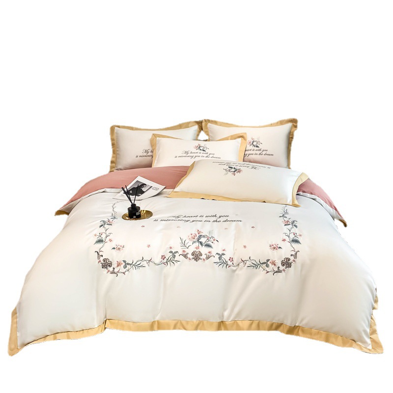 Chinese Amazon Supplier 60S cotton Embroidery Embroidered Printed Satin Bedding Set Sets with Bedsheeet