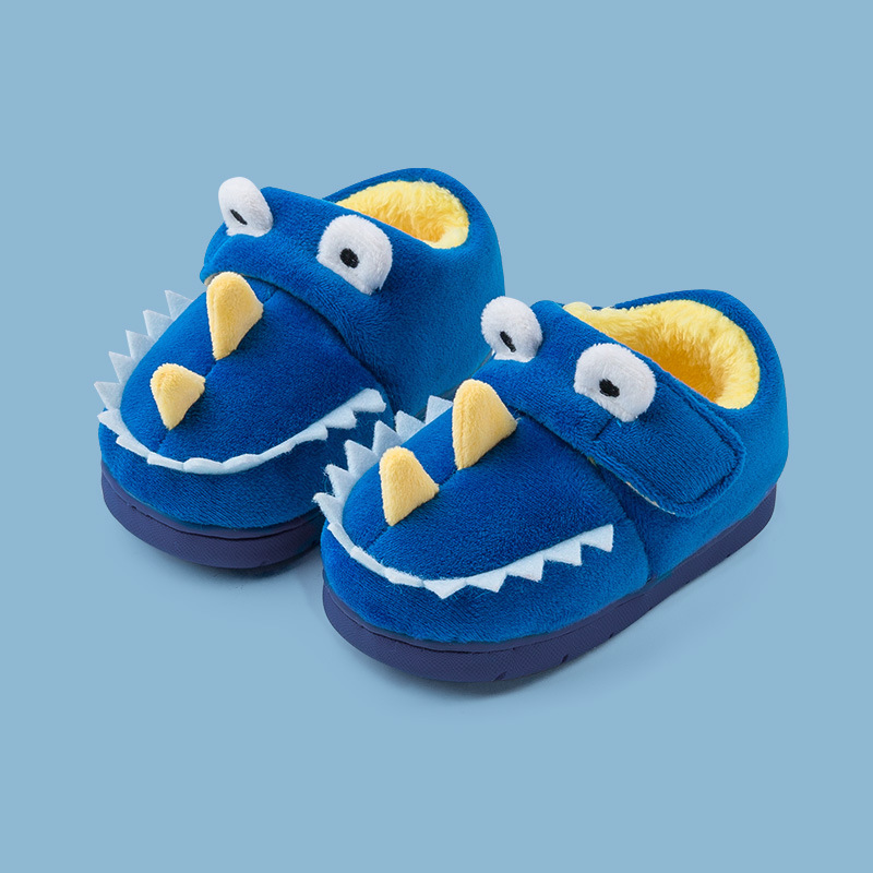 Toddler Boys Girls Dinosaur Slippers Warm Fur Cute Dinosaur House Shoes Indoor Bedroom