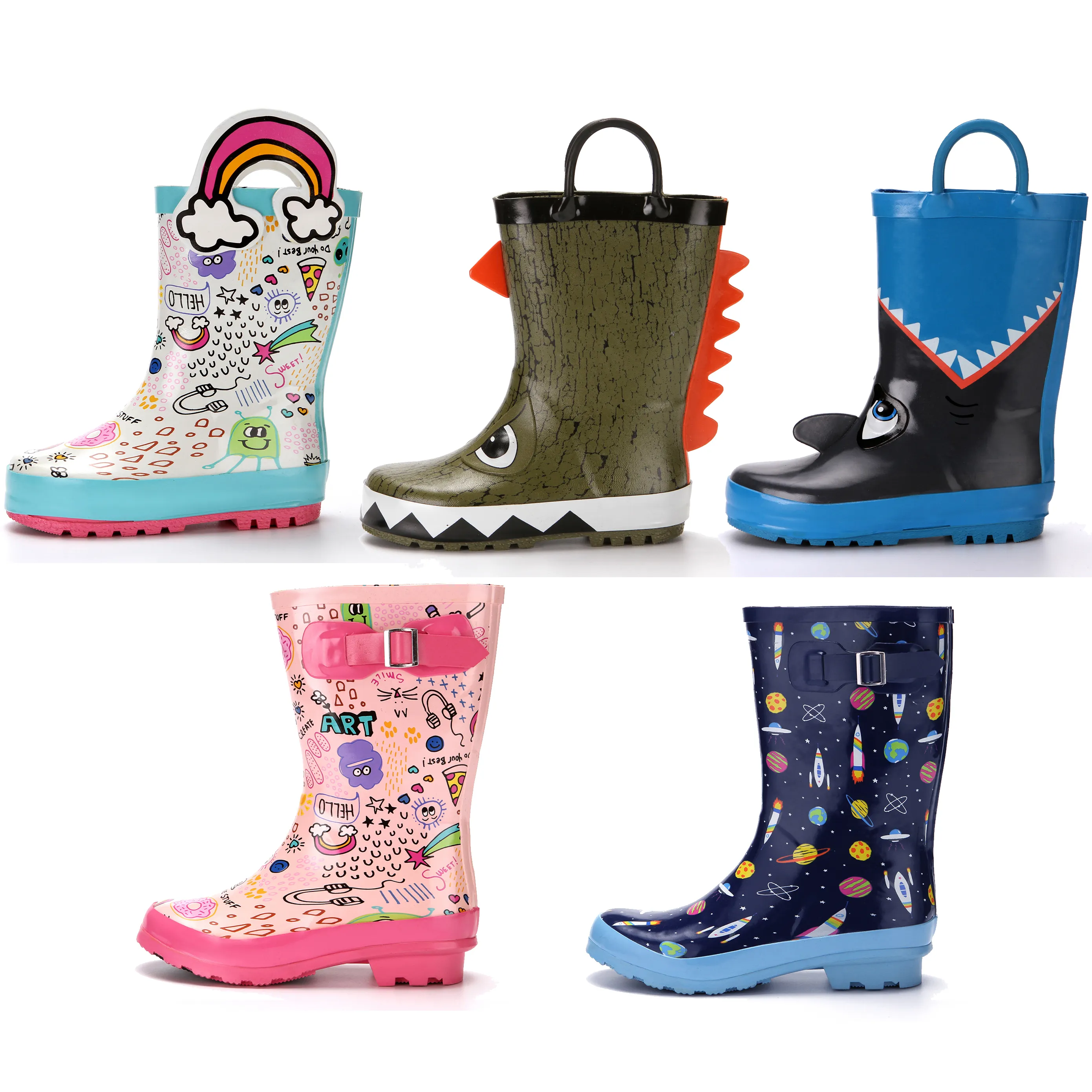 Cheap wholesale Cute shark crocodile Kids Garden Shoes Toddler/Little Kids/Big Kids Rubber Waterproof Rain Boots for boys girls
