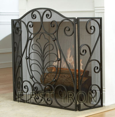 Elegant large spark guard screen wrought iron fireplace door with screen