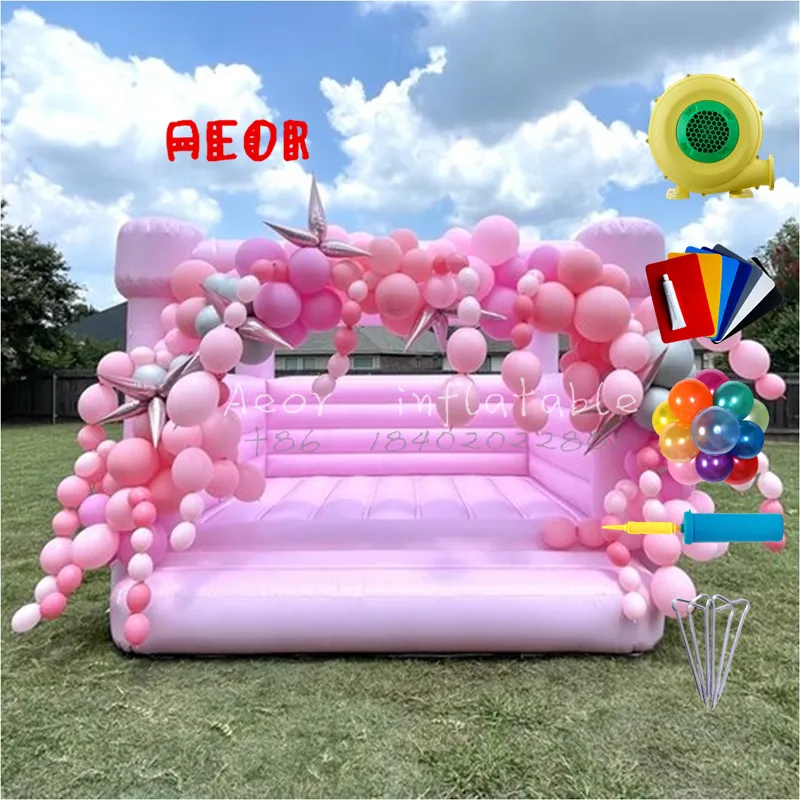 Commercial Light Pink Inflatable Bouncy Castle With Ball Pit Soft Play Bounce House White Inflatable Jumper