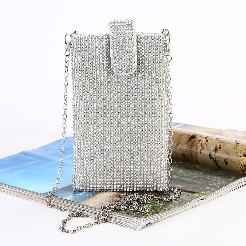 Silver rhinestone Glitter Evening Handbag Sparkle Clutch Purses for Women Metal mesh Small Crossbody Bag Cell Phone Purse Wallet
