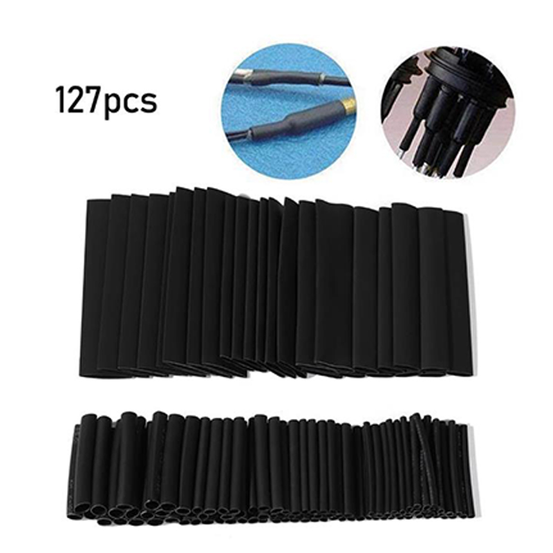 127Pcs Black Environmentally Friendly Flame Retardant Heat Shrinkable Tube Set Insulation Heat Shrink Tube