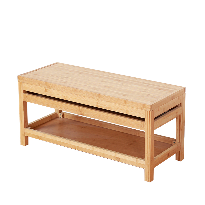 Premium Bamboo Shoe Bench Wood 2 Tier Entryway Chair With Storage Drawer
