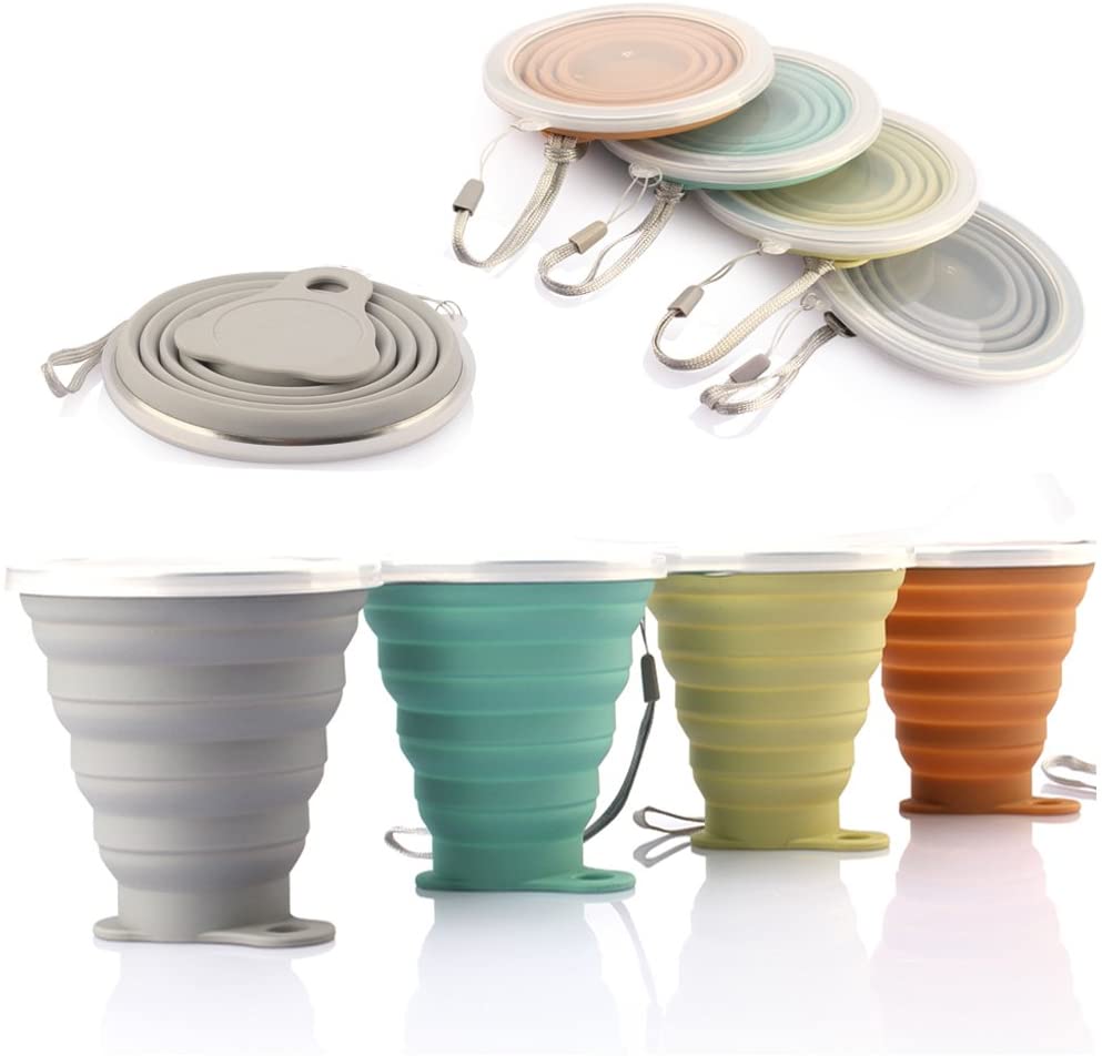 Wholesale Cheap Travel Camping Folding Silicone Tape Straw Cup Coffee Cup Folding Accordion Folding Water Cup