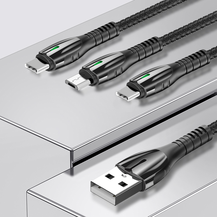 Цинковый сплав Покрытие 5A быстро зарядное устройство кабельной линии Micro Тип C 8Pin 3 в 1 Зарядка через Usb кабель для Iphone