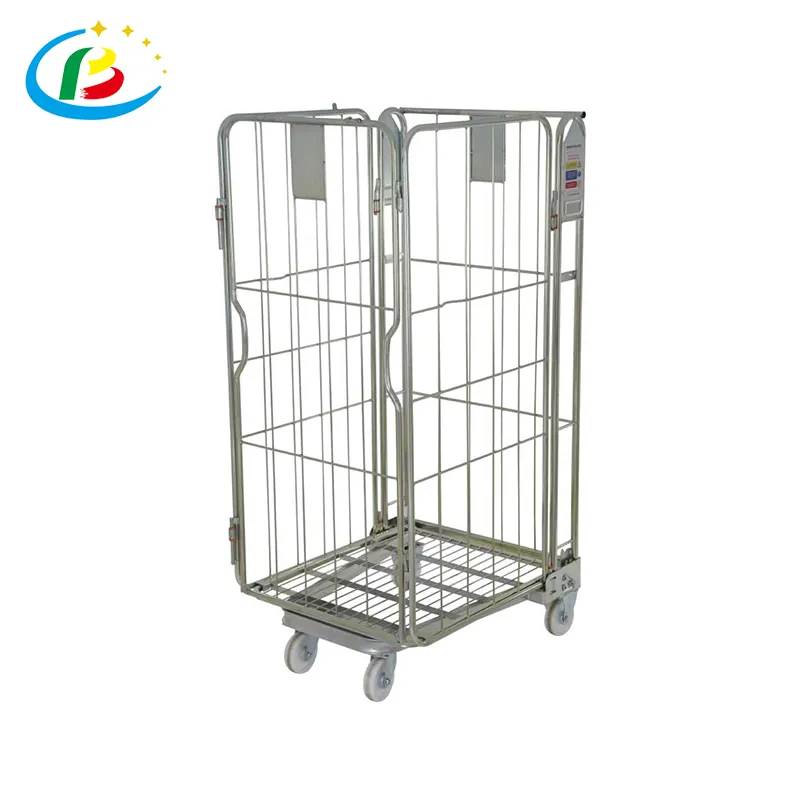High Quality Wheeling Four Side Storage Nesting Metal Galvanized Warehouse Folding Pallet Roll Cage Trolley