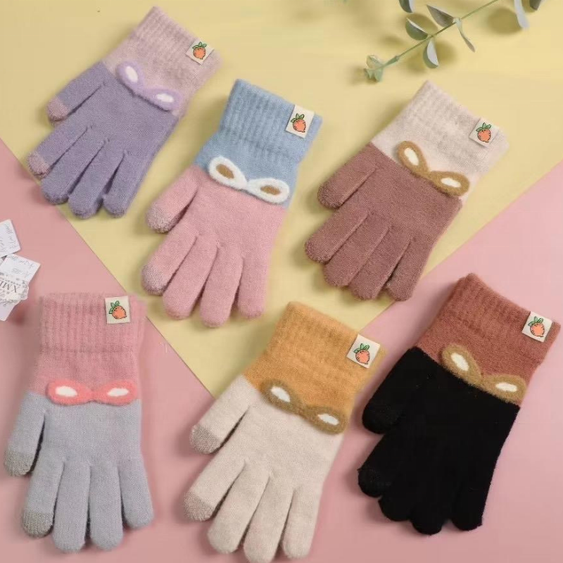 LIANSHOU Factory RTS In Stock Winter Warm Touch Screen Fashion Knitting Gloves For Women With Sunglasses And Cute Carrot Tag