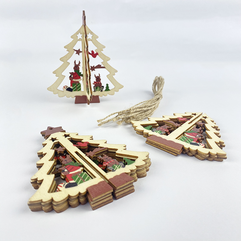Christmas Wood Tree Logo Pendant Wooden Crafts Christmas Tree Pendant