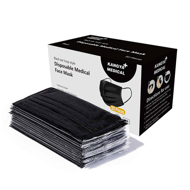 Each individual pack medical 3 ply disposable anti virus adult face masks black