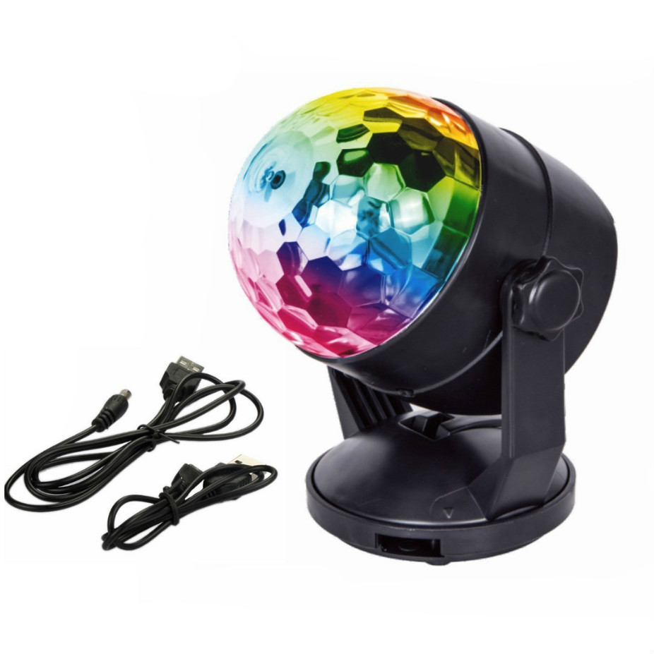 Миниатюрный светодиодный волшебный шар RGB, музыкальное управление звуком, освещение для дискотеки с USB-кабелем для автомобиля