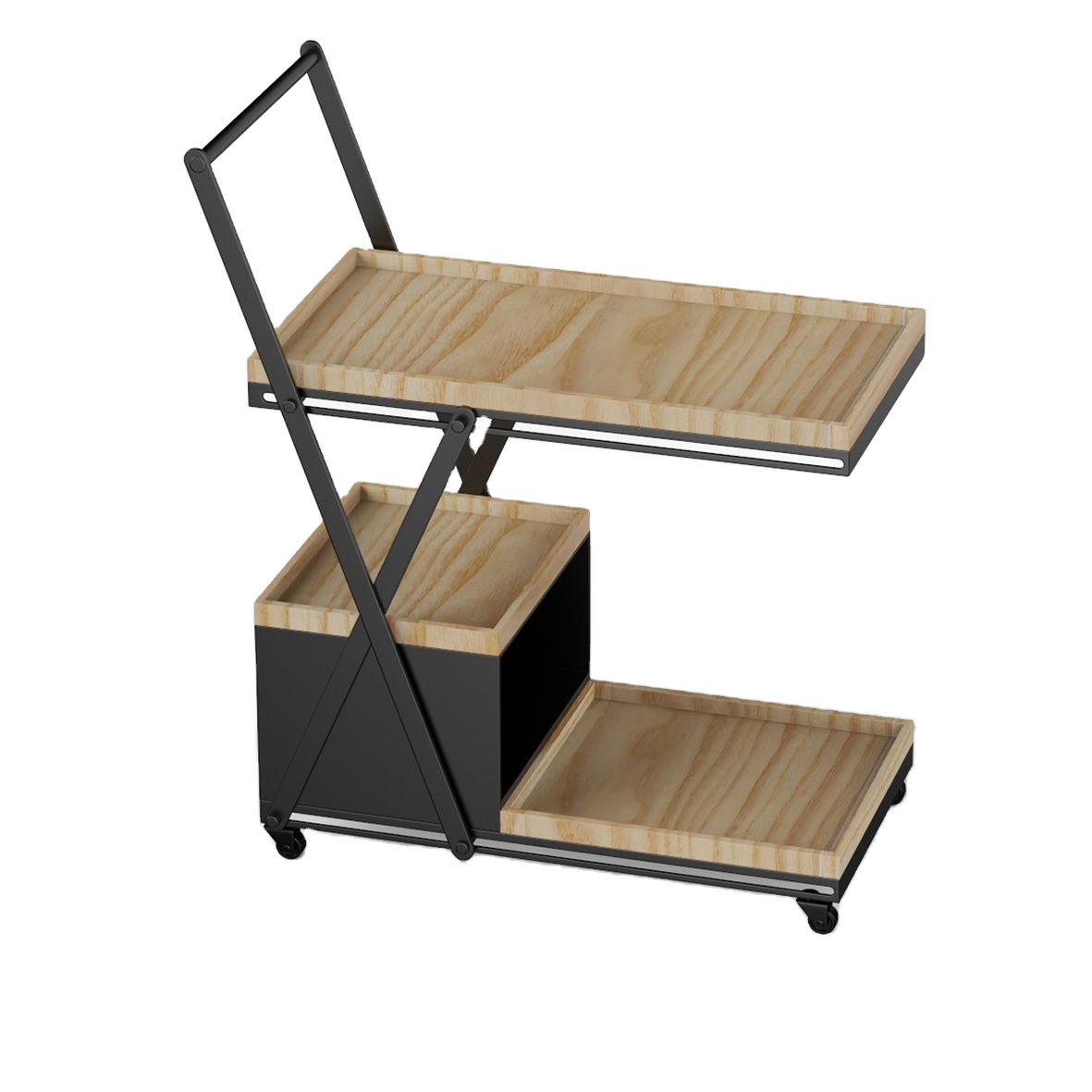 Multifunctional kitchen tray roll cart trolley storage trolley kitchen food serving trolley cart with MDF food tray
