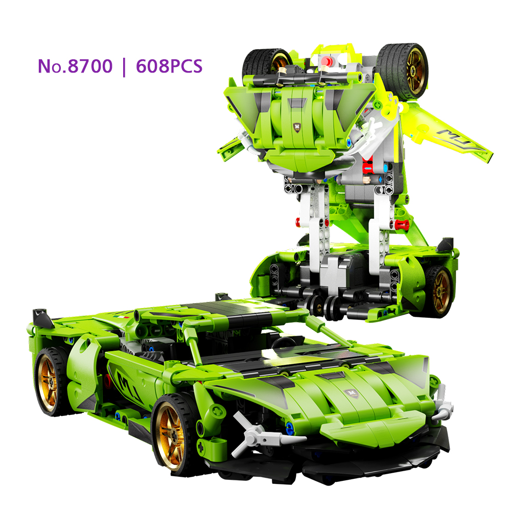 MJI 8700 Supercar Plastic Puzzle Model Sets Speed Racing Pull Back Transformation Car Building Blocks Robot Toys for Kids Gift