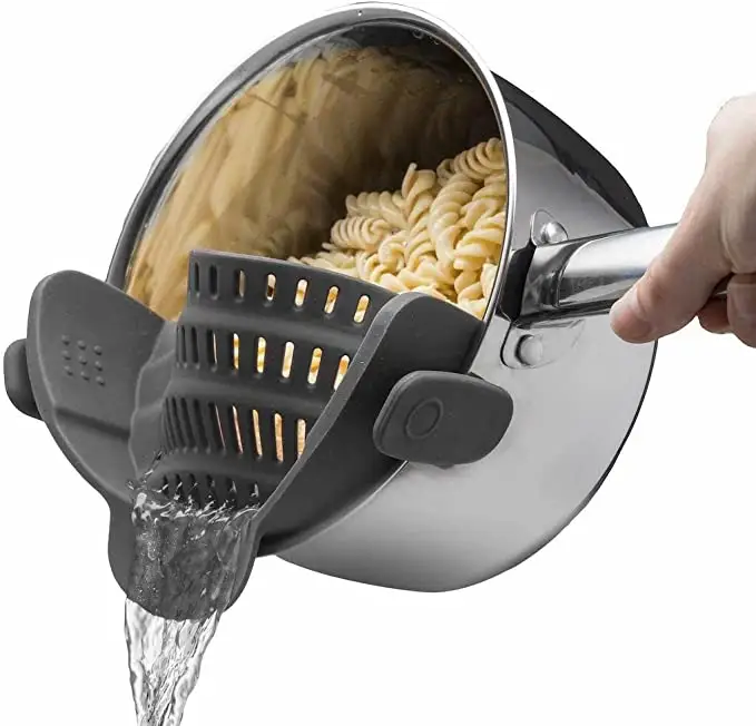 Snap N Strain Pot Strainer and Pasta Strainer Adjustable Silicone Clip On Strainer for Pots