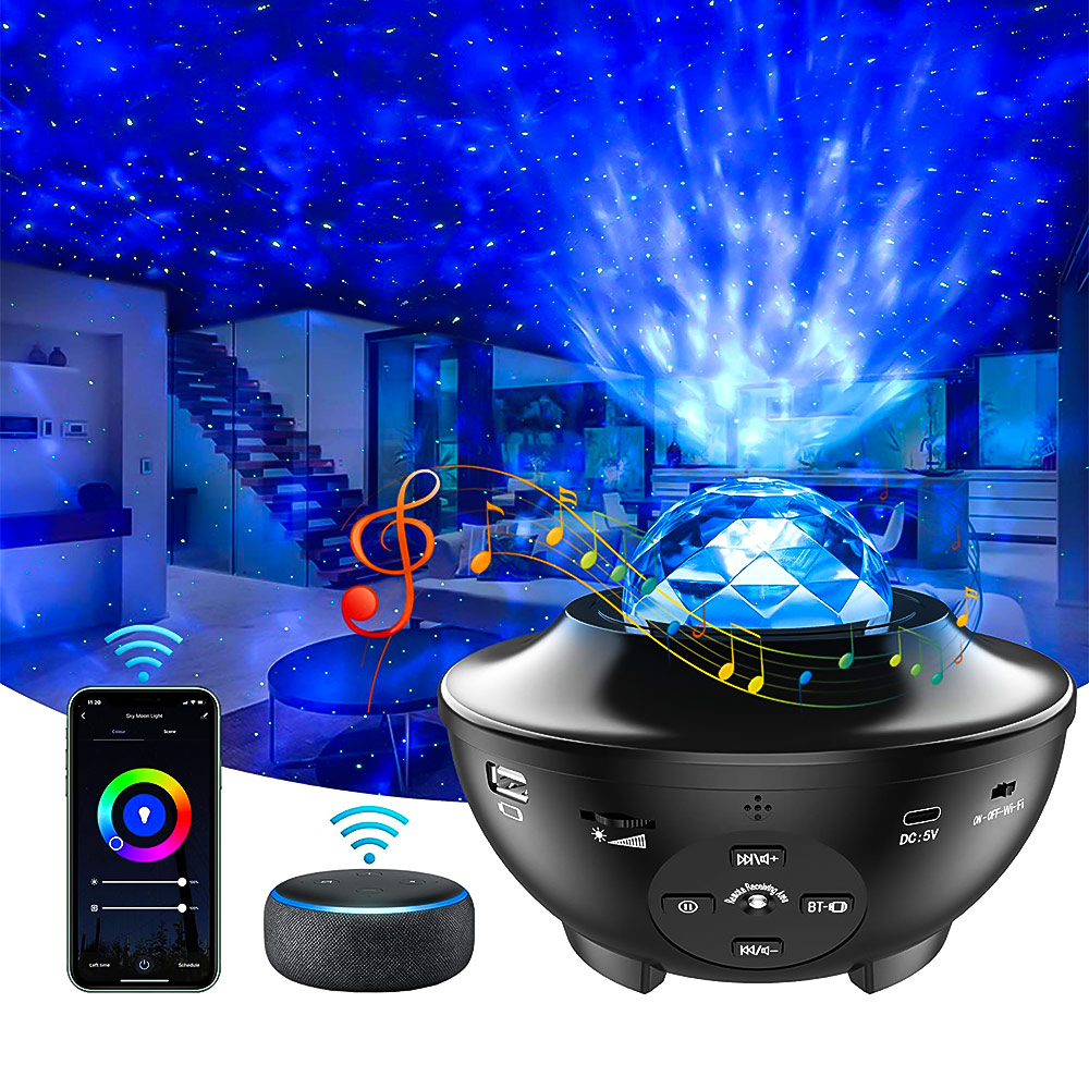 Смарт WIFI Музыка LED Galaxy проектор 2020, мощный динамик Звезда проектор работает с Alexa Google Assistant