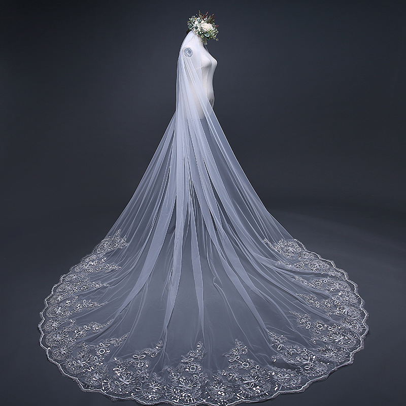 Qushine 2020 Whole Sale Long Tulle Wedding Bridal Veil Lace Wedding Veil