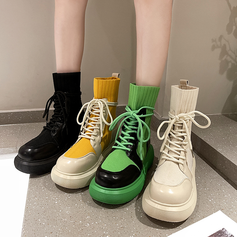 Supermax Wholesale Women's Sock Western Ankle Boots Ladies Shoes Booty Botines Botas De Mujer Lace Up Bottes Pour Femmes
