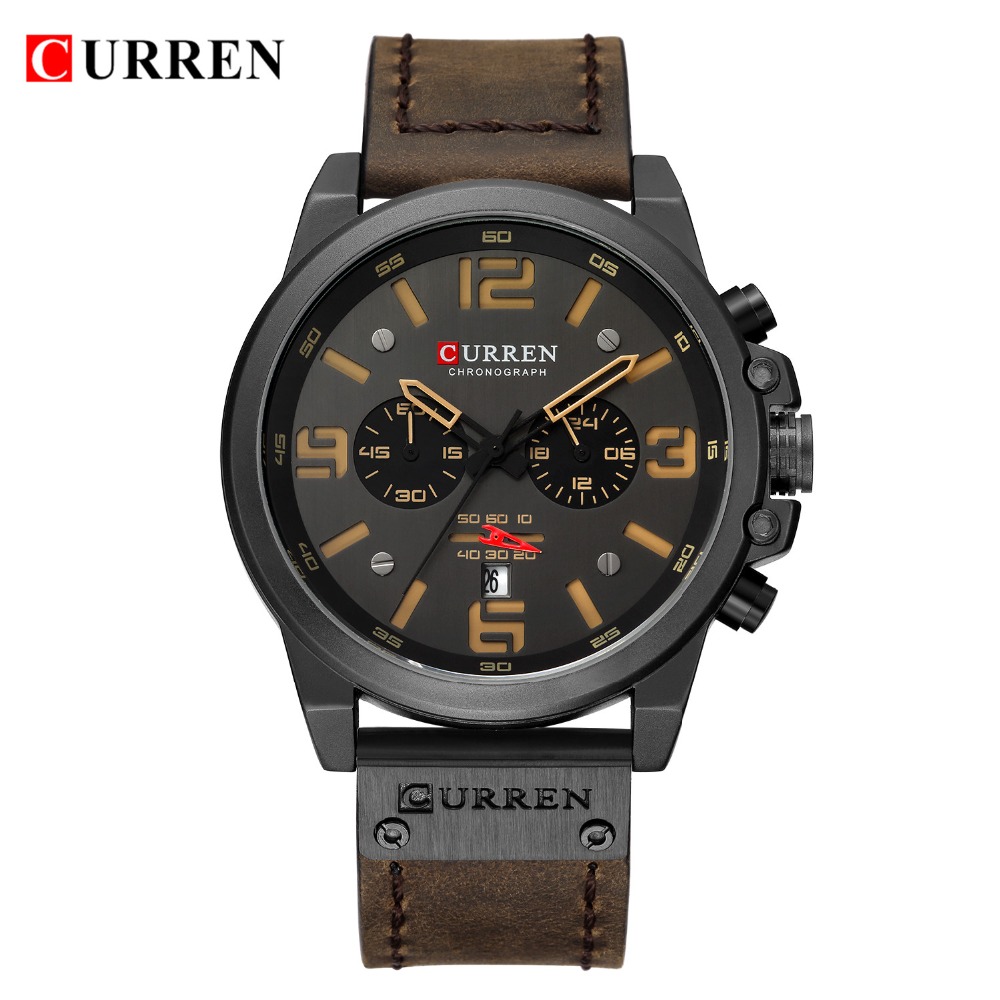 CURREN 8314 трендовые красные мужские кварцевые часы подлинный кожаный ремешок 24 часа в сутки хронометр Отображение даты на открытом воздухе наручные часы