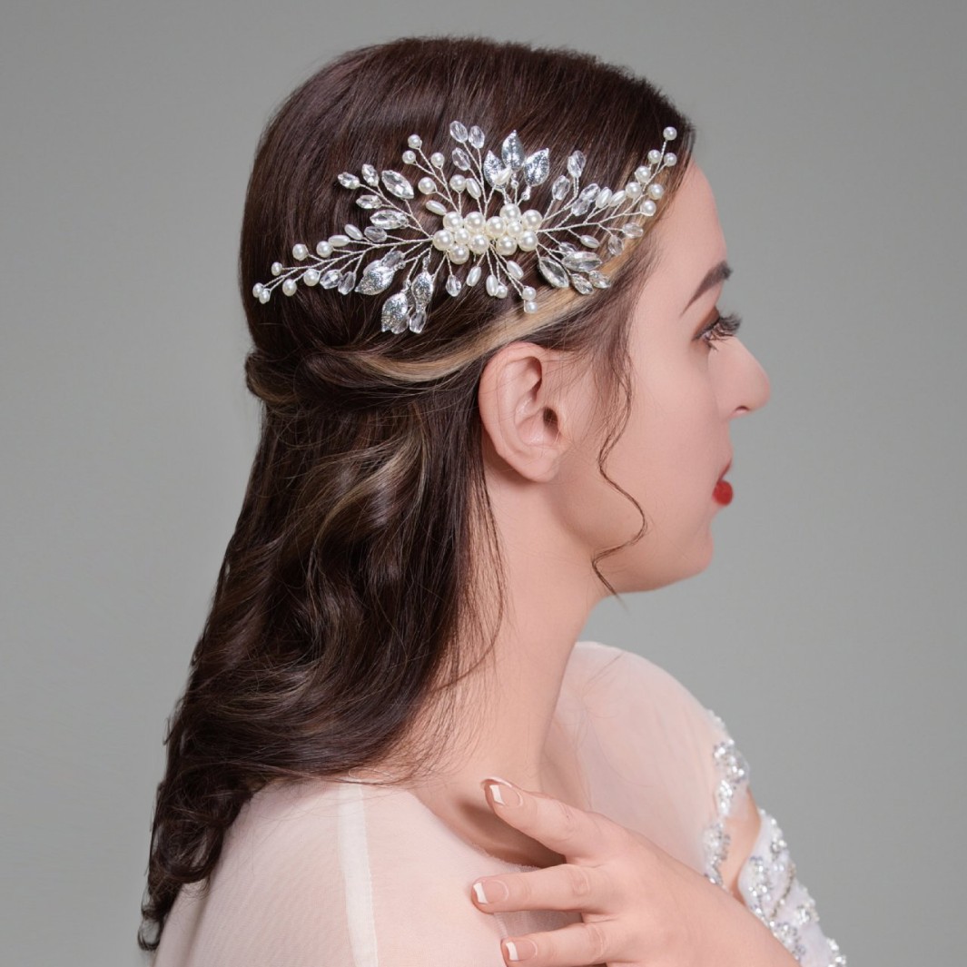 Fashion style Jewelry Handmade Alloy Bridal Hair Combs Pearl Headdress Fashion wedding hair Accessory Metal for Bridal Wedding