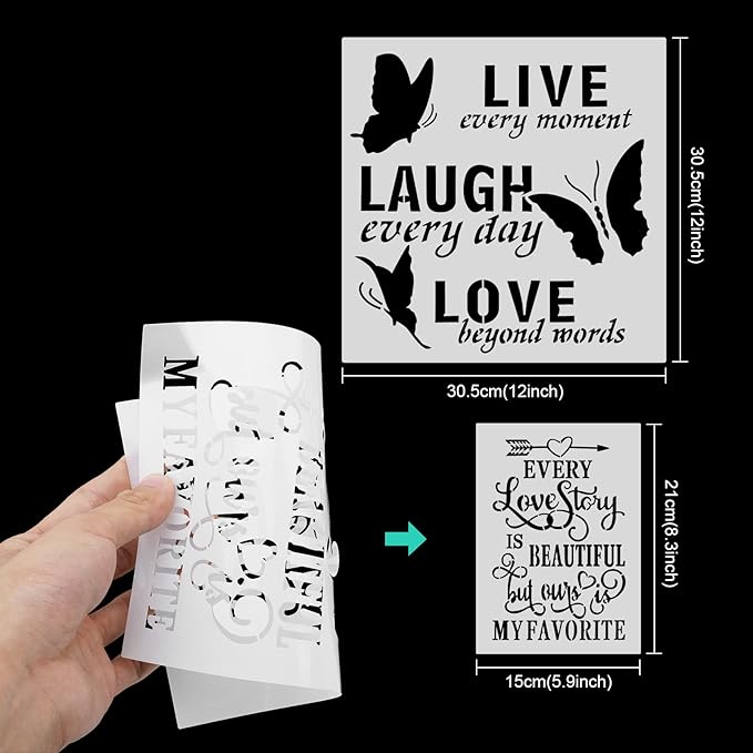 OOTSR 12Pcs Motivational Stencils, Inspirational Words Stencil for Crafts Reusable Painting Template Stencils