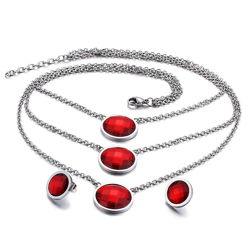 2019Mslady fashionable stainless steel multi-layer necklace earrings set factory direct sale jewellery sets